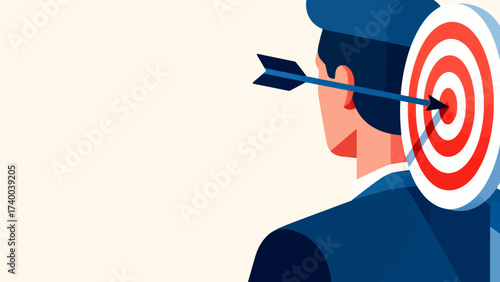 Man with target and arrow on head