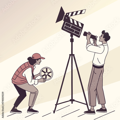 Film production team working together