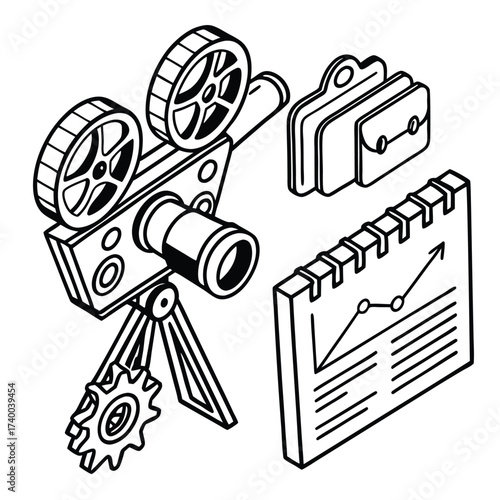 Film projector and business data vector illustration