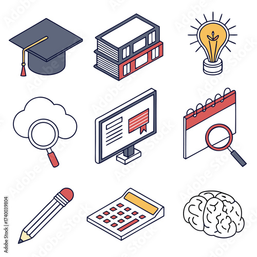 Educational icons isometric style