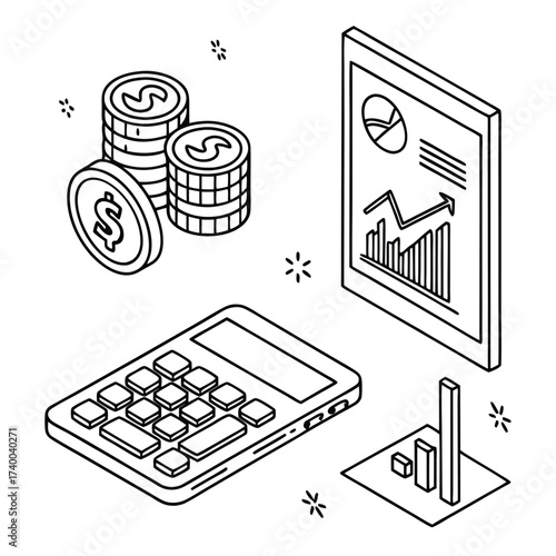 Financial data analysis isometric illustration
