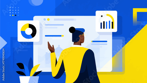 Person viewing data charts on screen