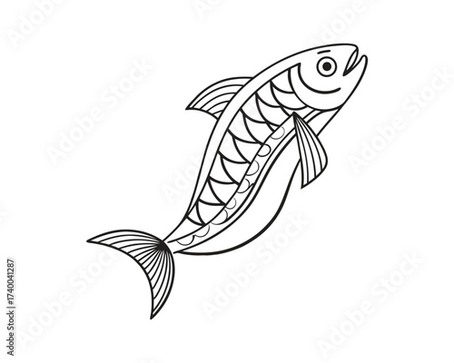 Elegant Fish Line Art Illustration for Coloring Books and Creative Design Projects marine life and underwater themes