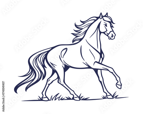 Elegant Horse Silhouette Isolated on White Background with Dynamic Movement and Flowing Mane in Detailed Vector Illustration Style