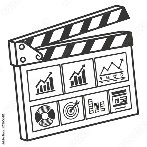 Film clapperboard with data graphics