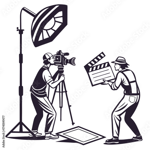 Film crew working on set illustration