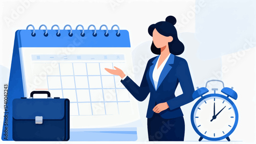 Businesswoman with calendar and alarm clock