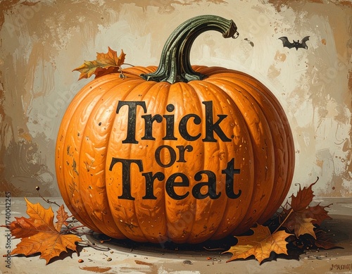 pumpkin with text trick or treat