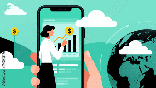 Woman analyzing financial data on smartphone