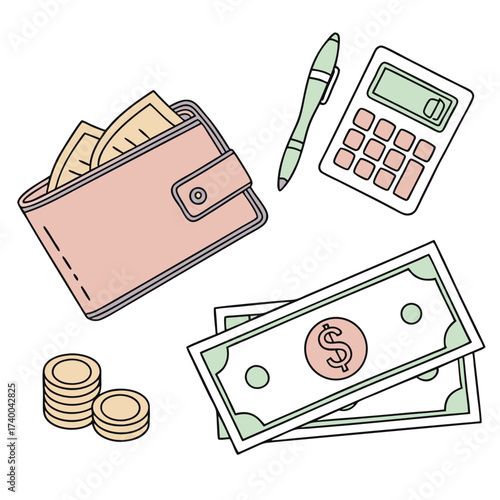Financial items illustration flatlay