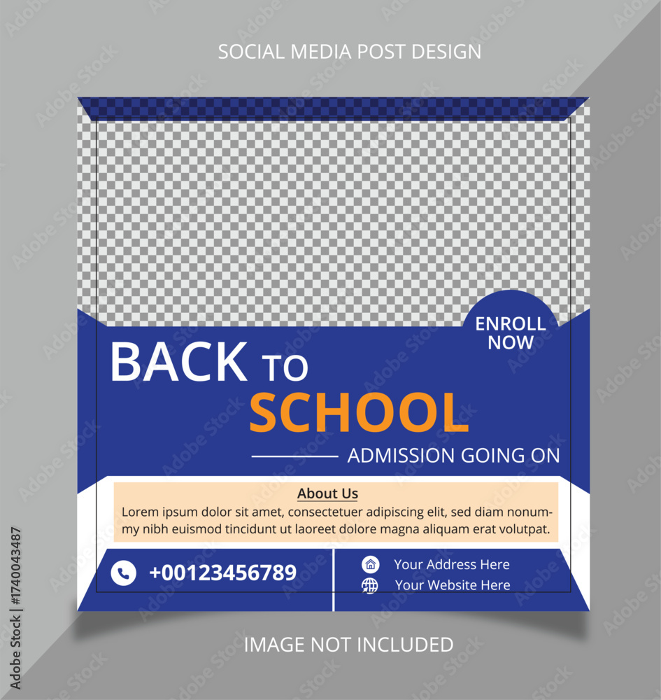 Obraz premium Modern and professional School Admission Editable Social Media post, Clean School Admission Facebook Post Banner Design