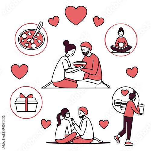 Couples sharing food illustration