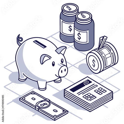 Financial planning illustration piggy bank