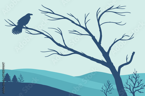 Bald Eagle Perched on Rock Vector - Monochrome Wildlife Graphic