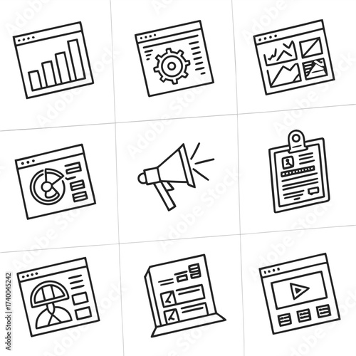 Digital business line icons