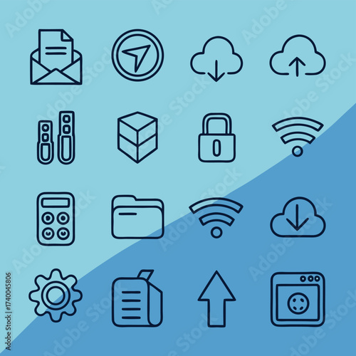 Digital file management icons set