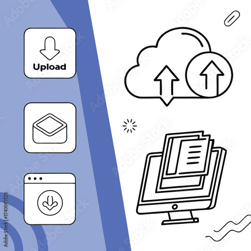 Digital file upload download icons