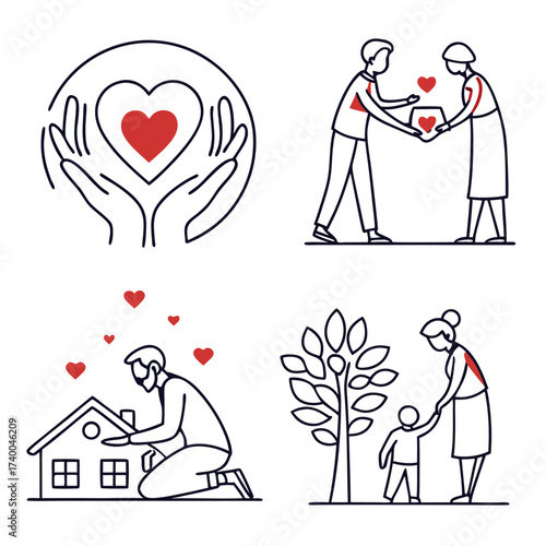 Community care line art illustrations