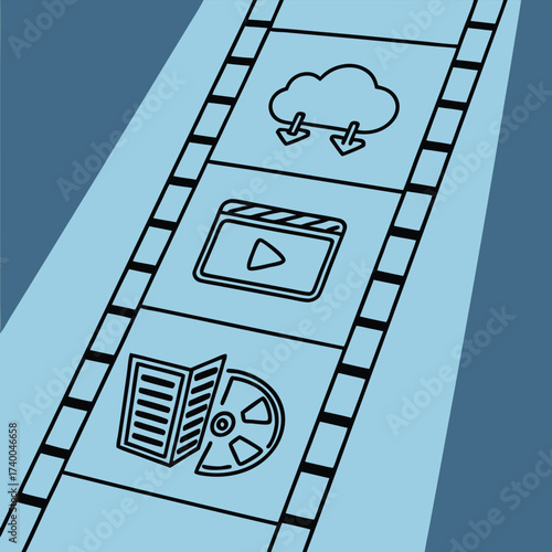 Digital media icons on film strip