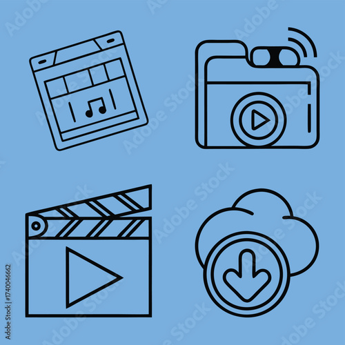 Digital media icons on light blue background