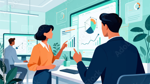 Business team analyzing data charts