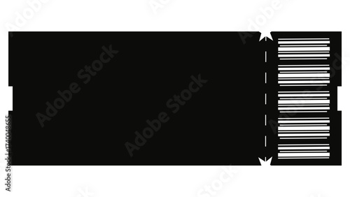 Black ticket stub with barcode on white background