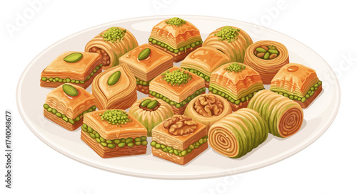 Delicious Assorted Middle Eastern Sweet Pastries Served on a White Plate