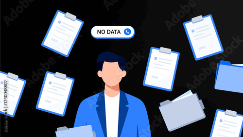 Man surrounded by documents and folders