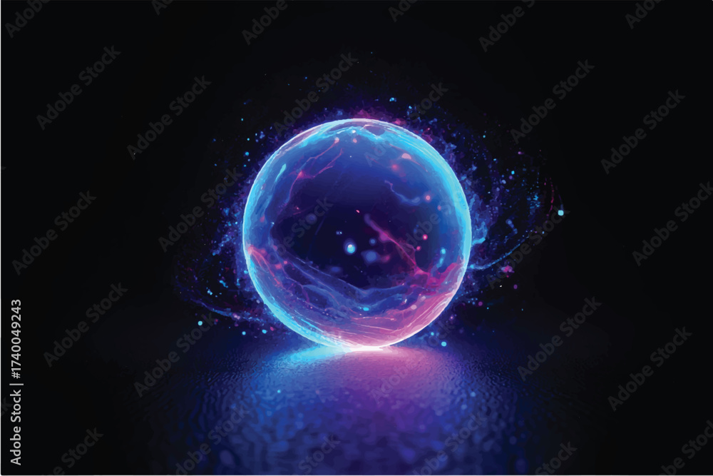 Obraz premium Futuristic glowing ball with electric neon effects. Abstract cosmic design ideal for digital projects, posters, or game graphics.