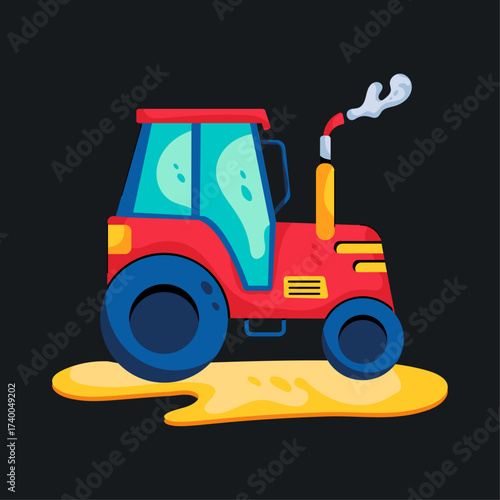 Red and Yellow Tractor Illustration on Dark Background