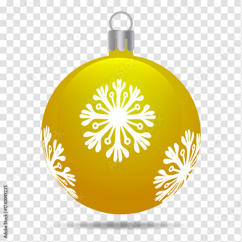 Yellow Christmas ball adorned with white snowflake details showcases 