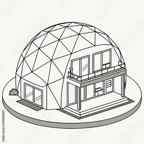 Isometric geodesic dome house a modern and sustainable home design with a unique architectural style and a peaceful setting for relaxation