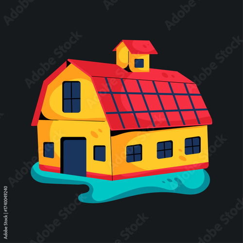 Colorful Barn Building Vector Illustration