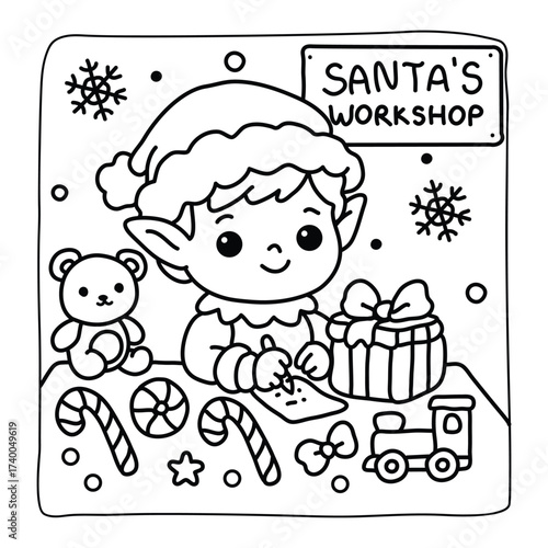 Cute Bold and Easy Christmas Coloring Pages, Cute Christmas Bold and Easy Coloring Pages, Line Art, Vectors Illustration, Black and White, 8.5x8.5" inches Design, Christmas Coloring Pages, vector art
