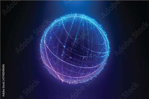 Futuristic glowing ball with electric neon effects. Abstract cosmic design ideal for digital projects, posters, or game graphics.	