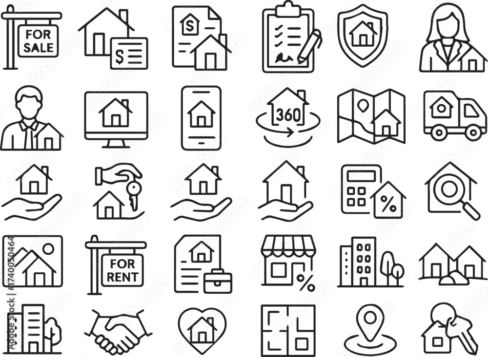 Fototapeta premium Real Estate Icons Property Homes and Realty Symbols