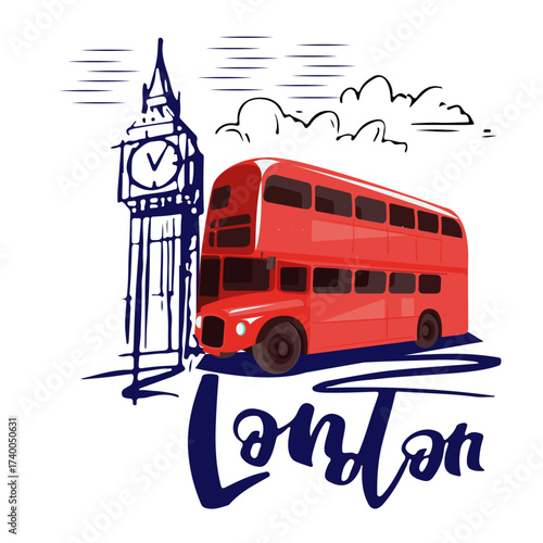 london bus big bean vector illustration with could t shirt concept 