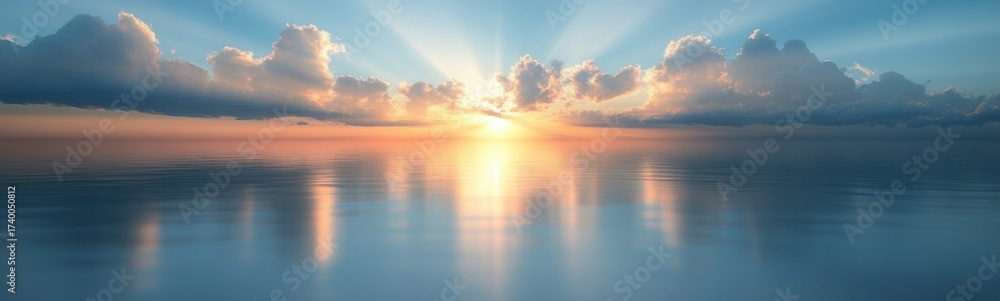 Obraz premium A close up of a sun setting over the ocean with clouds banner