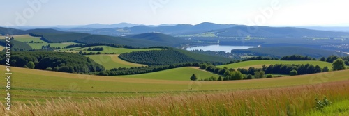 Serene field near Smith Mountain Lake, Virginia. Rolling hills, lush green grass, and clear blue sky. Perfect for outdoor recreation and relaxation, travel, virginia, meadow