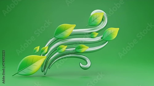 Eco Friendly Concept Animation of Wind and Leaves on Green Background.