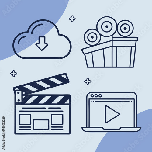 Four line art icons for digital business