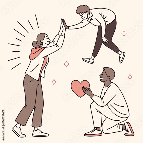 Friendly people giving high five