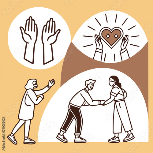 Friendly people helping hands illustration