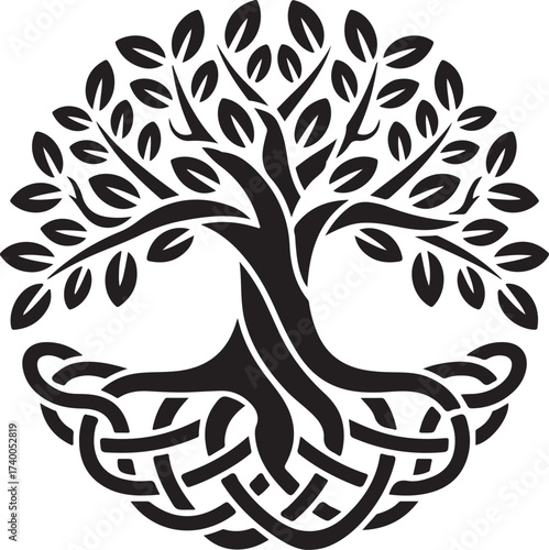 Celtic Tree of Life Symbol in Silhouette Circle