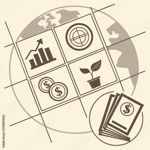 Global business growth chart illustration