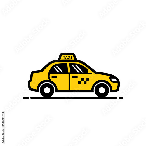 A stylized yellow taxi cab illustration, depicted in a side profile with a "TAXI" sign.