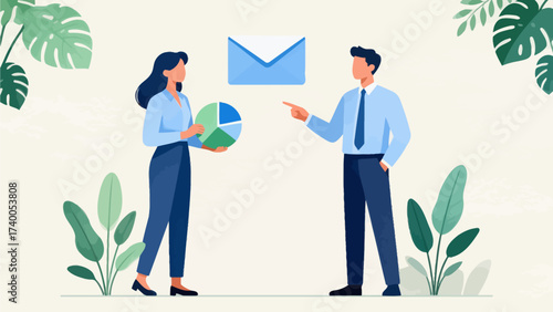 Business people discussing data and email