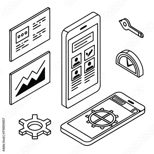 Isometric mobile device and interface graphics