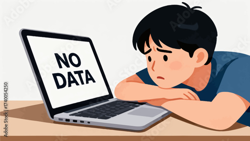 Person looking at laptop with no data message