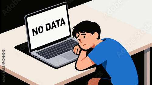 Person looking at laptop with no data message